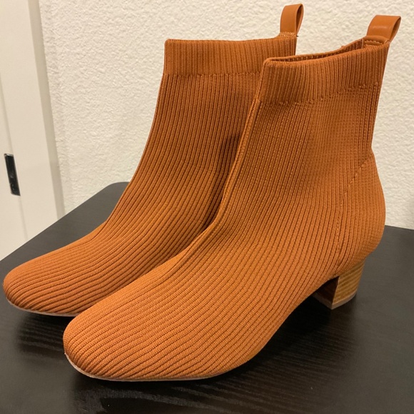 JOIE Boot Bootie Neely Knit Cognac Block Heel  Ribbed Sock Size 9 - Picture 3 of 10